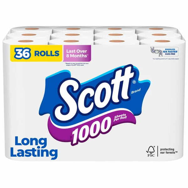 Scott 1000 Toilet Paper, Septic-Safe, Toilet Tissue 36 Pack