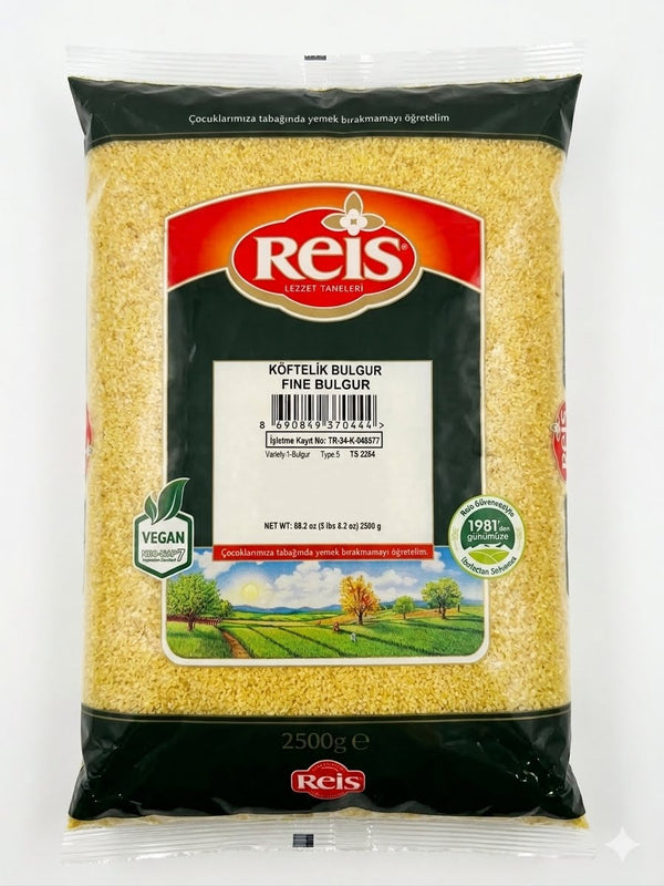 Reis Fine Bulgur Wheat for Kisir & Meatballs (Koftelik Bulgur) 2.5kg (5.5 lbs) bag
